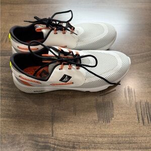 Sperry Men's White and Black Boat Shoes with Orange Accents.  Never worn.
